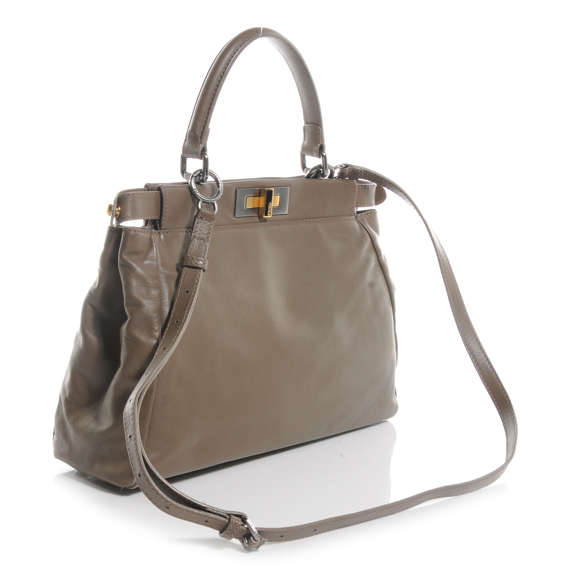 Fendi Vitello Suede Medium Peekaboo Iconic Satchel Nocciola Black 3 of 11