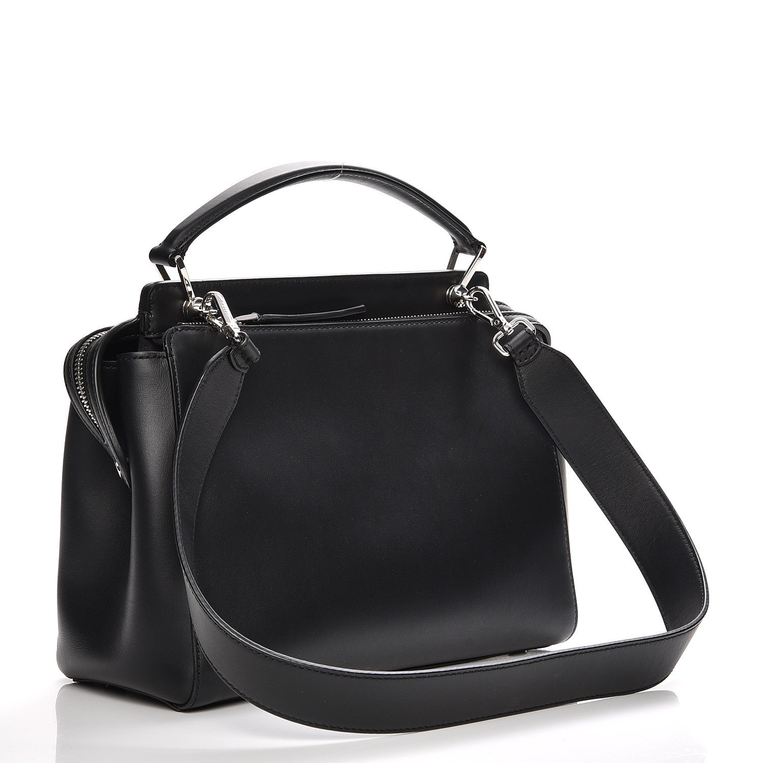 Fendi Vitello Baltico Dolce Shiny Nappa Lace Up DotCom Satchel Black Blue 4 of 11