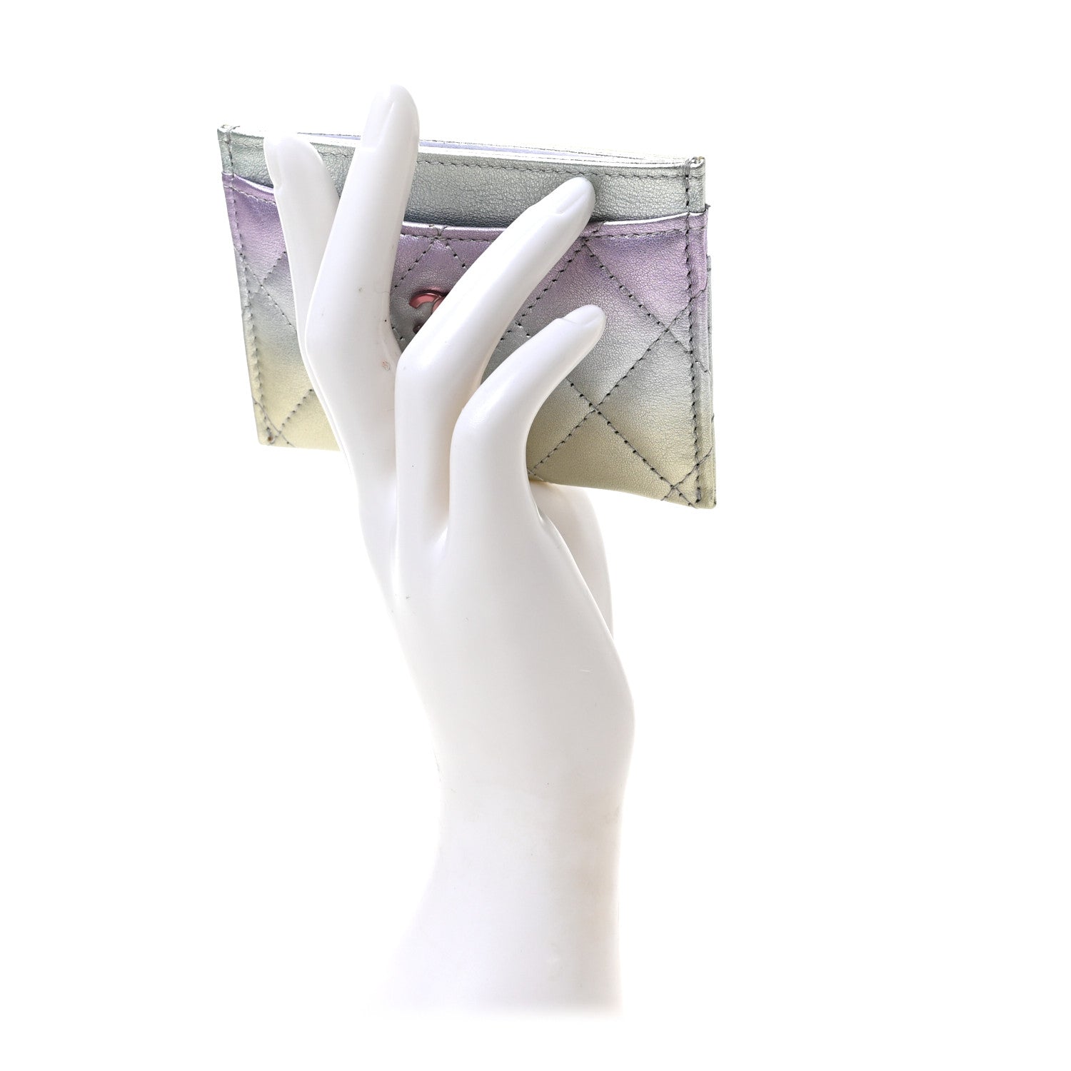 Chanel Gradient Metallic Calfskin Quilted Card Holder Silver Blue Yellow Purple 2 of 7