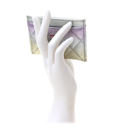 Chanel Gradient Metallic Calfskin Quilted Card Holder Silver Blue Yellow Purple 2 of 7