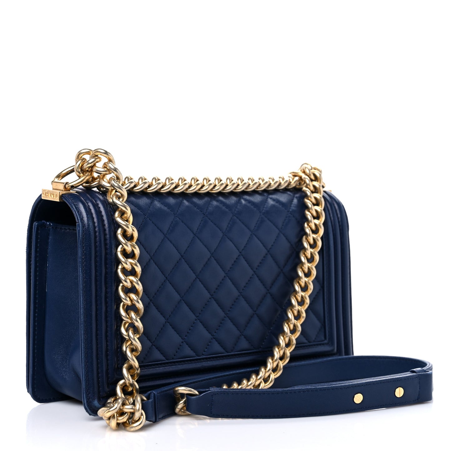 Lambskin Quilted Medium Boy Flap Dark Navy