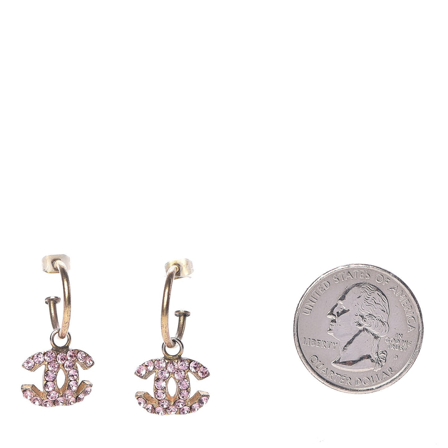 Crystal CC Drop Earrings Pink Gold