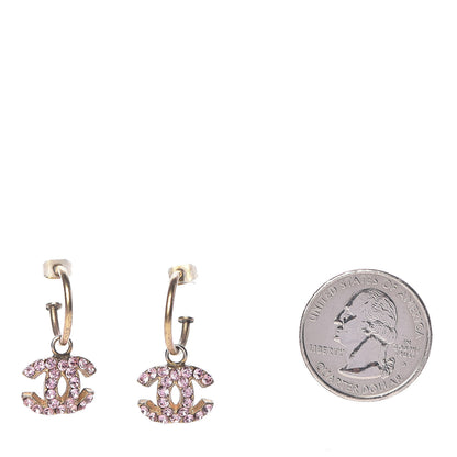 Chanel Crystal CC Drop Earrings Pink Gold 2 of 3
