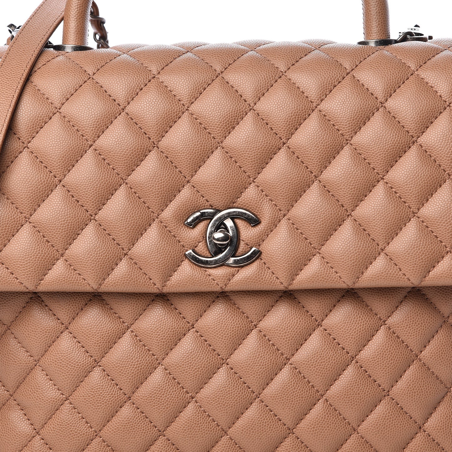 Caviar Quilted Large Coco Handle Flap Beige
