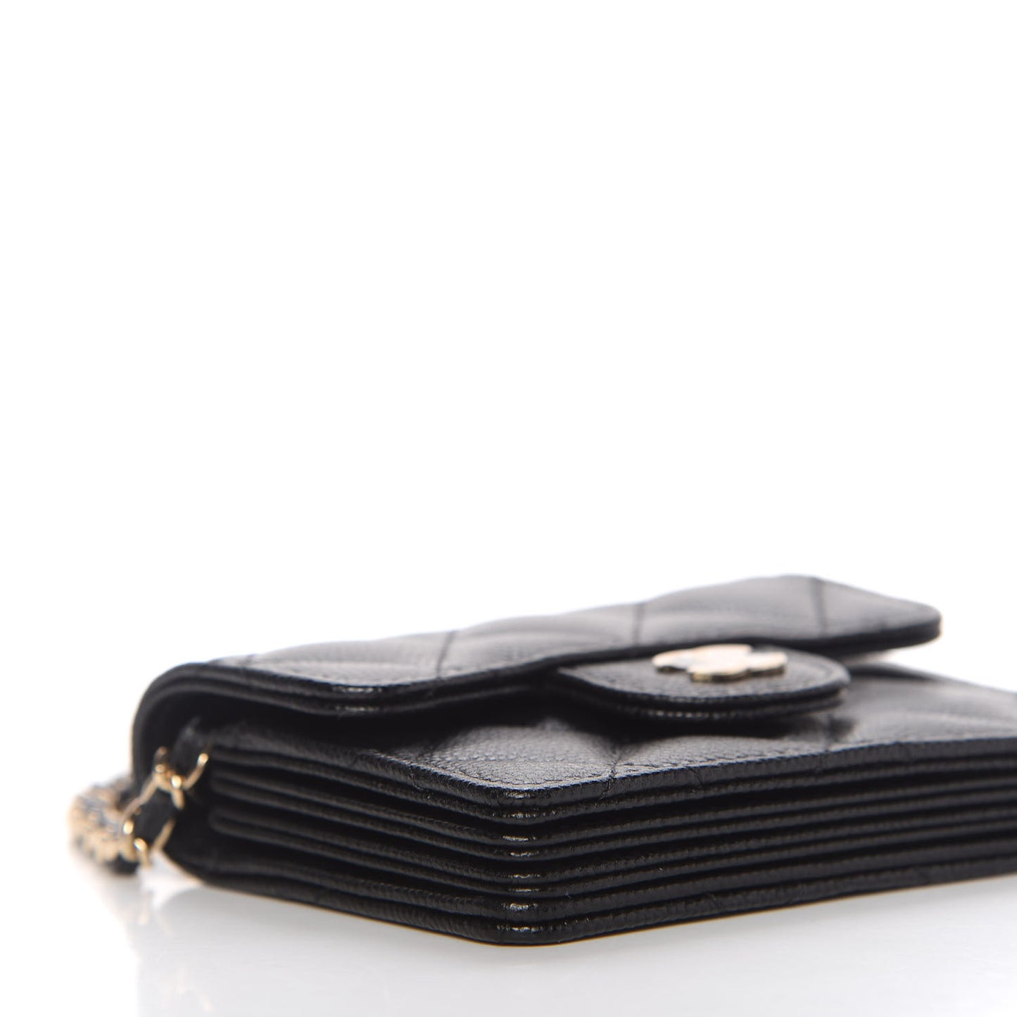 Caviar Quilted Flap Card Holder On Chain Black