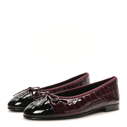 Chanel Patent Calfskin Crocodile Embossed Ballerina Flats  38 Dark Burgundy Black 4 of 10
