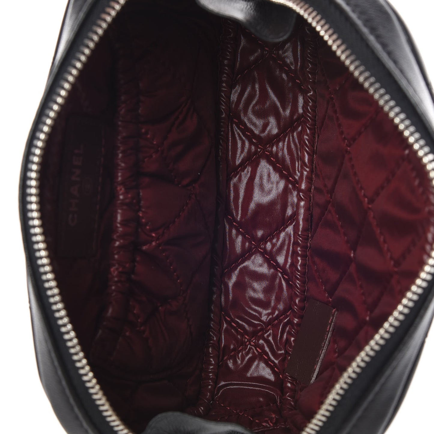 Lambskin Quilted Small Curvy Pouch Cosmetic Case Black