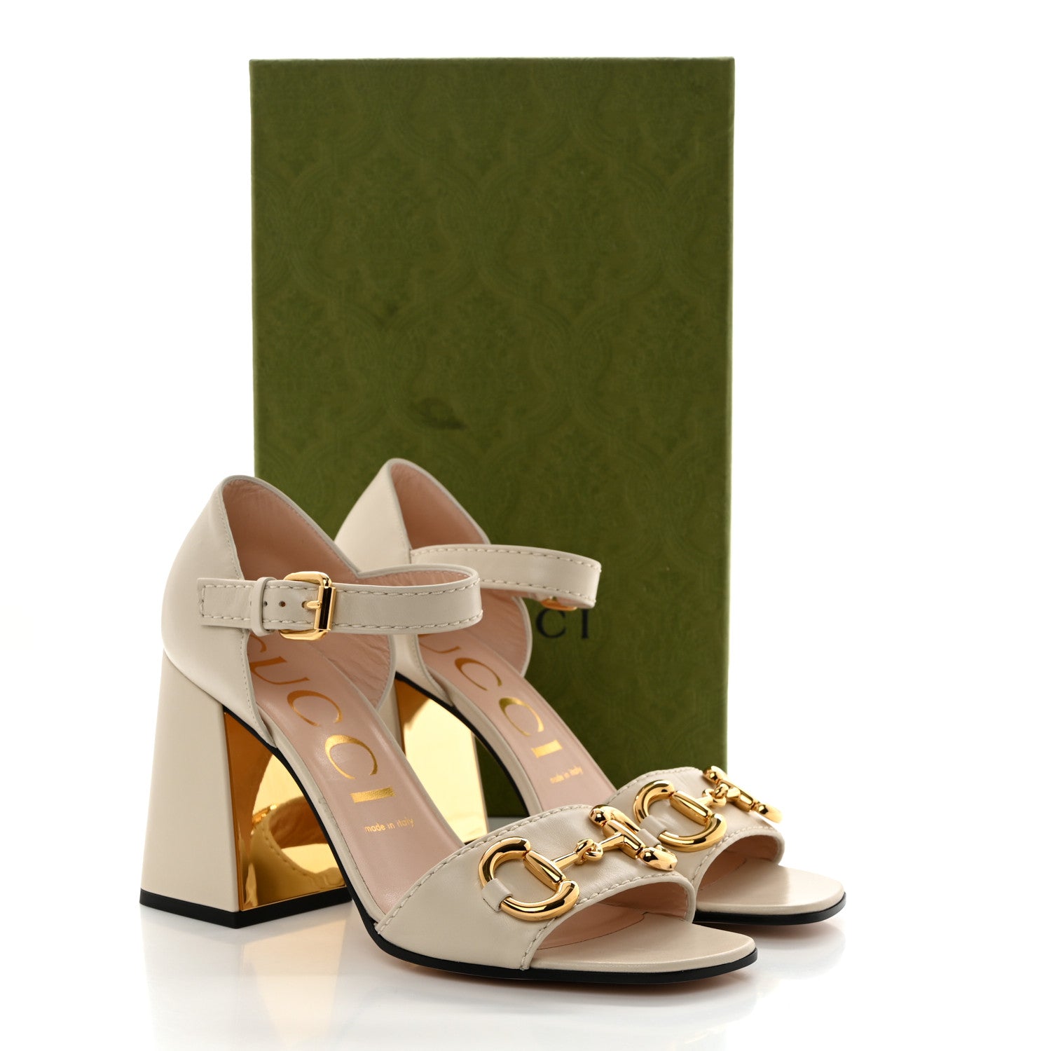 Gucci Nappa Horsebit Cross Strap 95mm Sandals 39 Mystic White 9 of 9