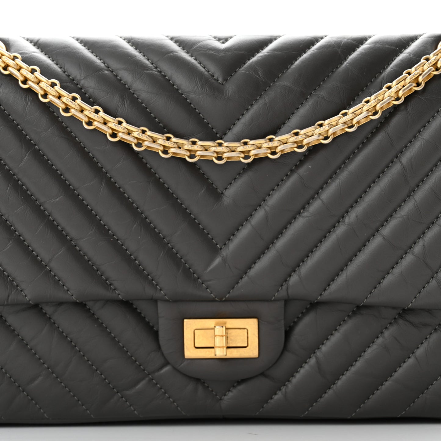 Aged Calfskin Chevron Quilted 2.55 Reissue 226 Flap Dark Grey