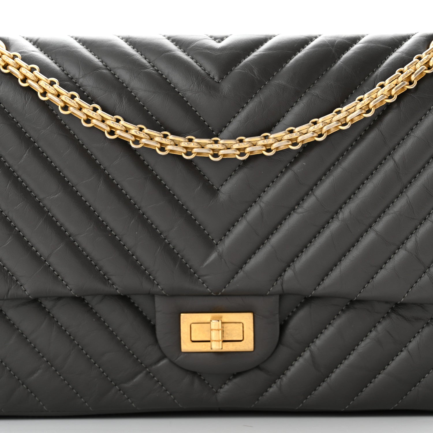 Chanel Aged Calfskin Chevron Quilted 2.55 Reissue 226 Flap Dark Grey 8 of 11