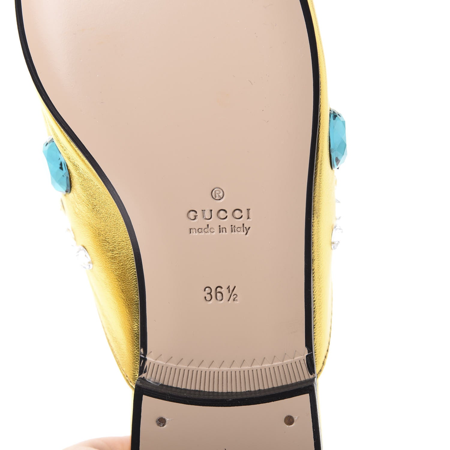 Gucci Metallic Nappa Crystal Womens Princetown Slippers 36.5 Gold 6 of 8