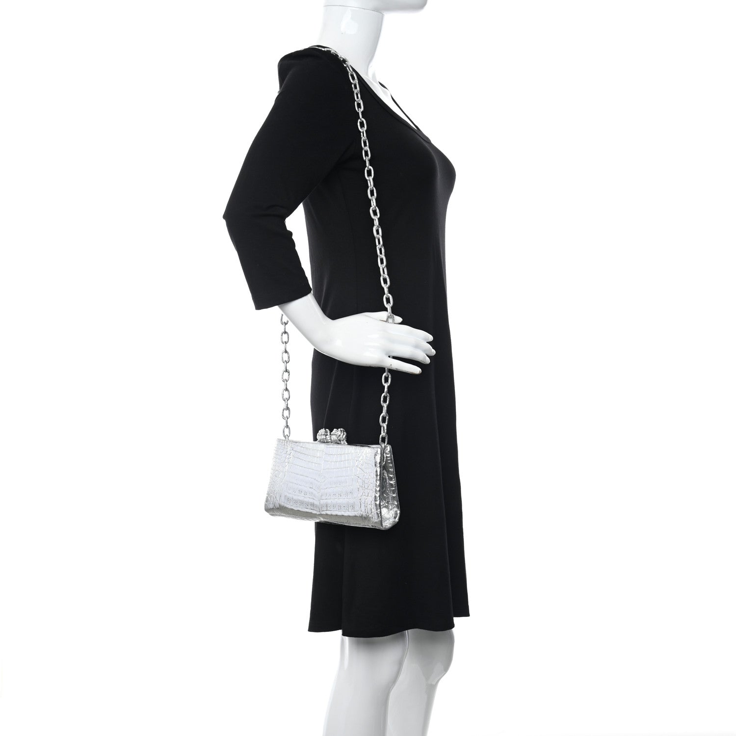 Nancy Gonzalez Metallic Crocodile Chain Clutch Silver 3 of 11