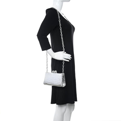 Nancy Gonzalez Metallic Crocodile Chain Clutch Silver 3 of 11