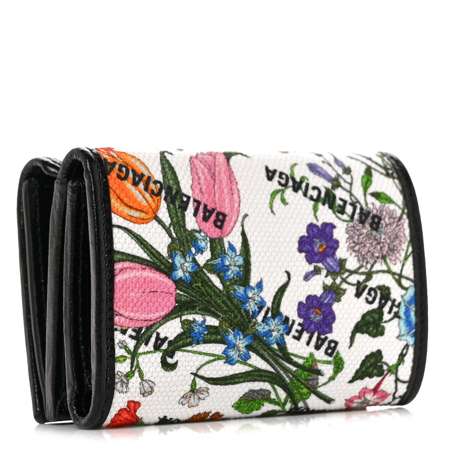 X GUCCI Canvas Azalea Calfskin Flora Logo Print Neo Classic Wallet White Multicolor Black