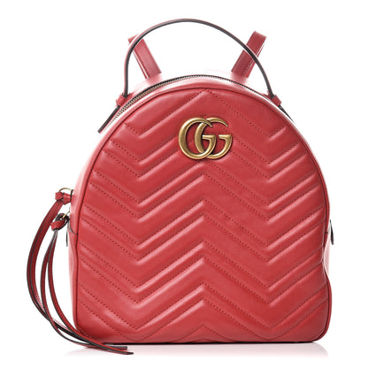 Gucci Calfskin Matelasse GG Marmont Dome Backpack Hibiscus Red 1 of 12