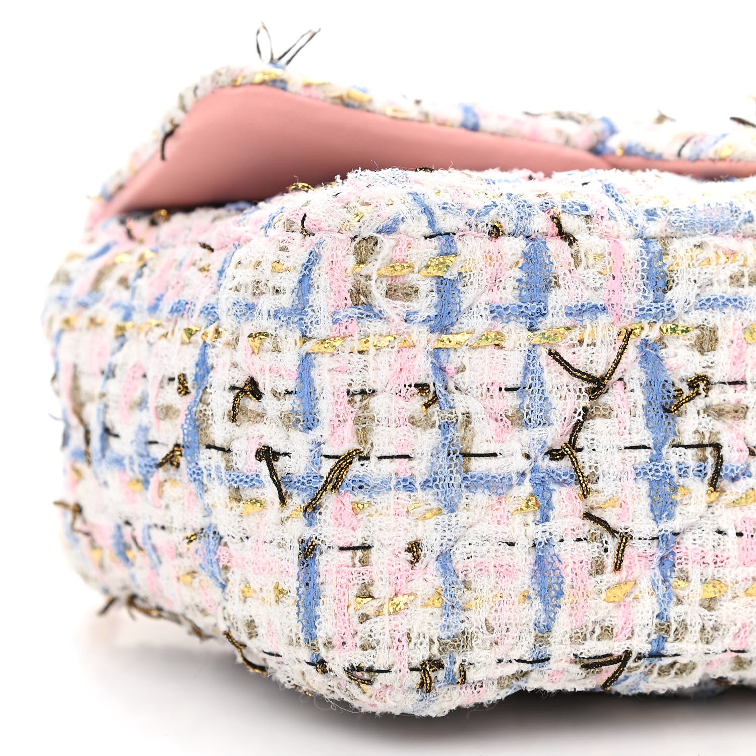 Chanel Tweed Quilted Mini Rectangular Flap Light Blue Pink Gold White 9 of 10