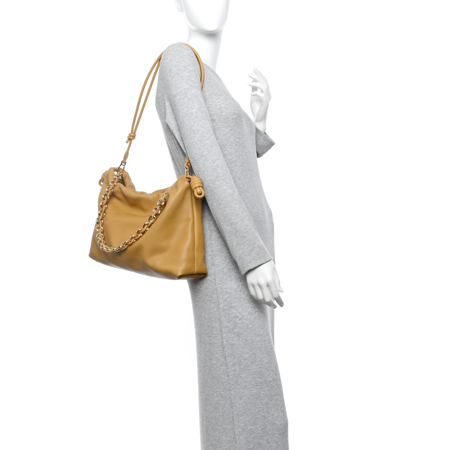 Mellow Nappa Donut Chain Large Flamenco Knot Clutch  Sahara