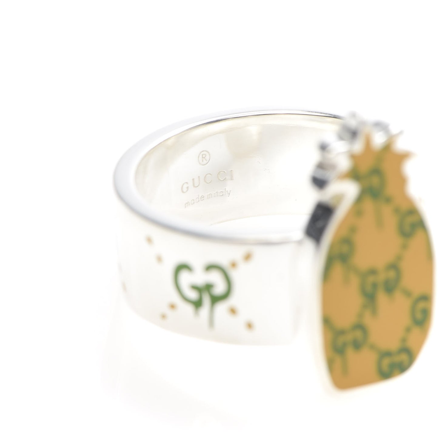 Sterling Silver Enamel GucciGhost Pineapple Ring 61 9.5