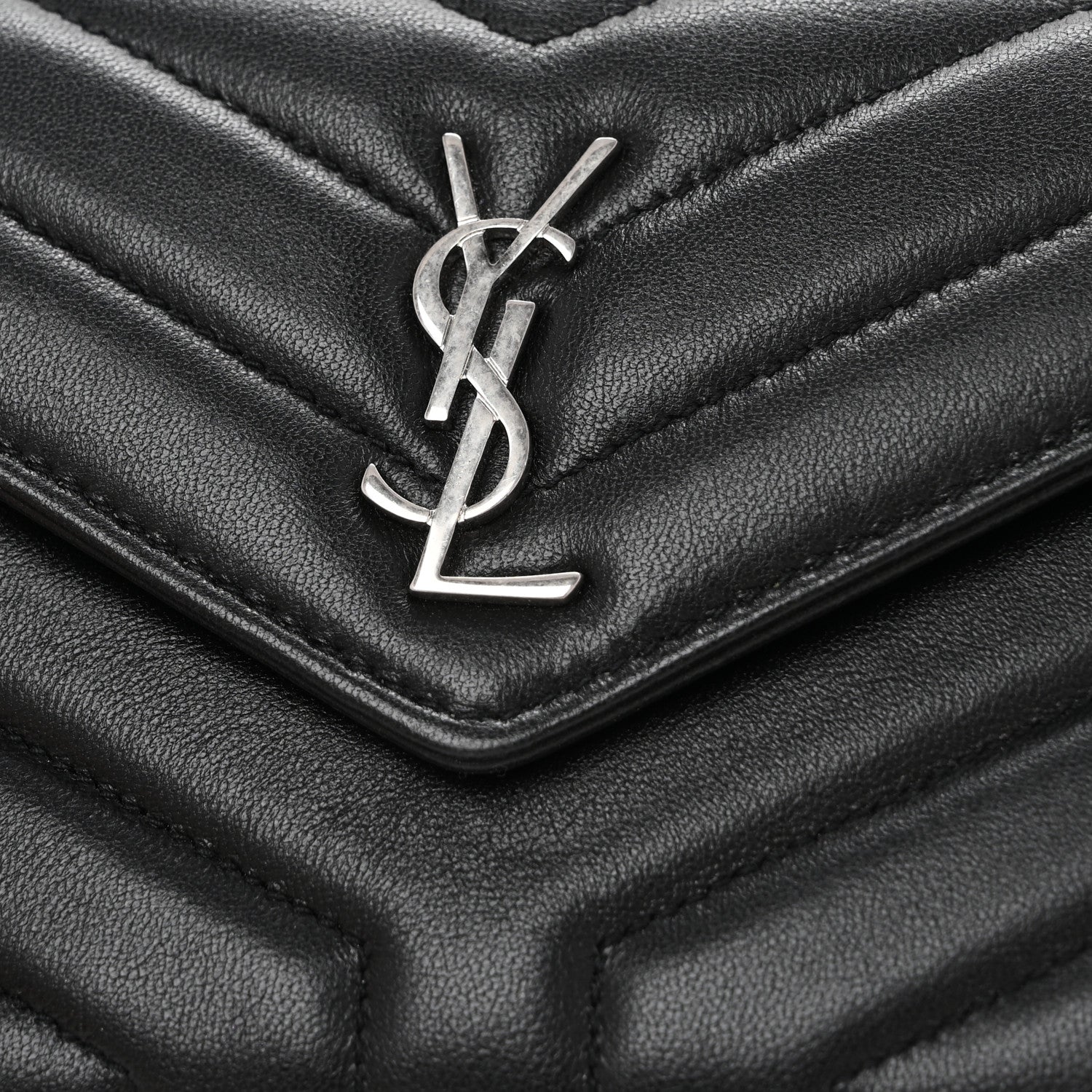 Saint Laurent Lambskin Y Quilted Monogram Large Loulou Flap Wallet Black 9 of 11