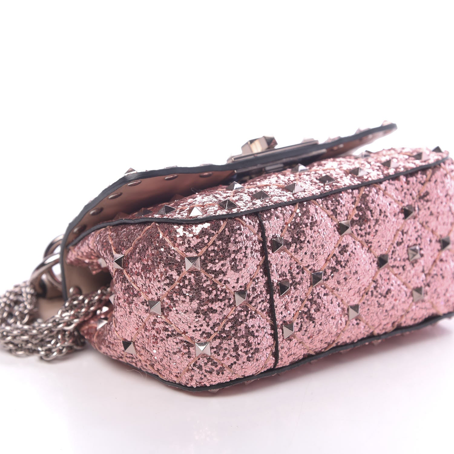 Valentino Garavani Glitter Micro Rockstud Spike Shoulder Bag Antique Pink 7 of 10