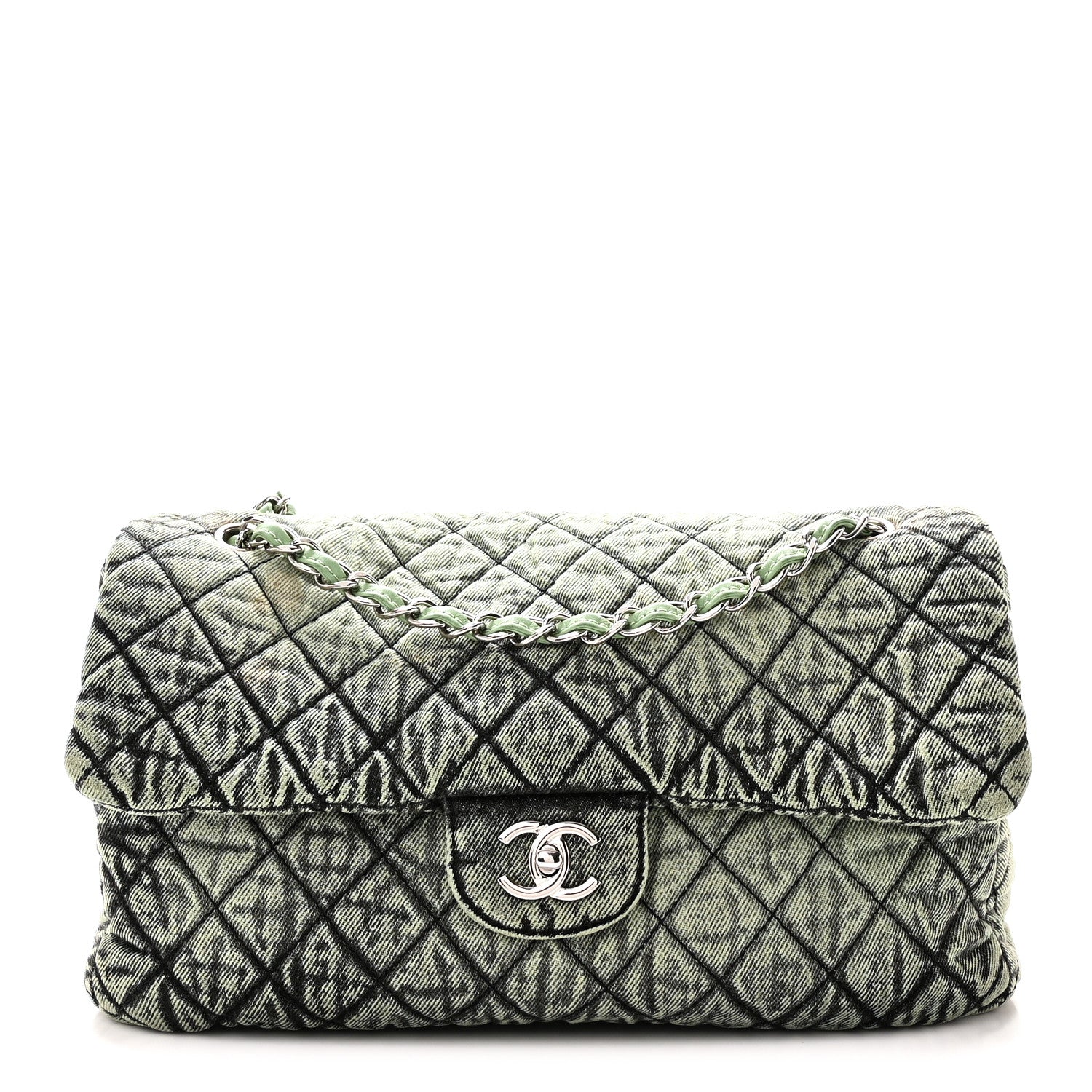 Chanel Denim Quilted Denimpression Flap Green Black 1 of 10