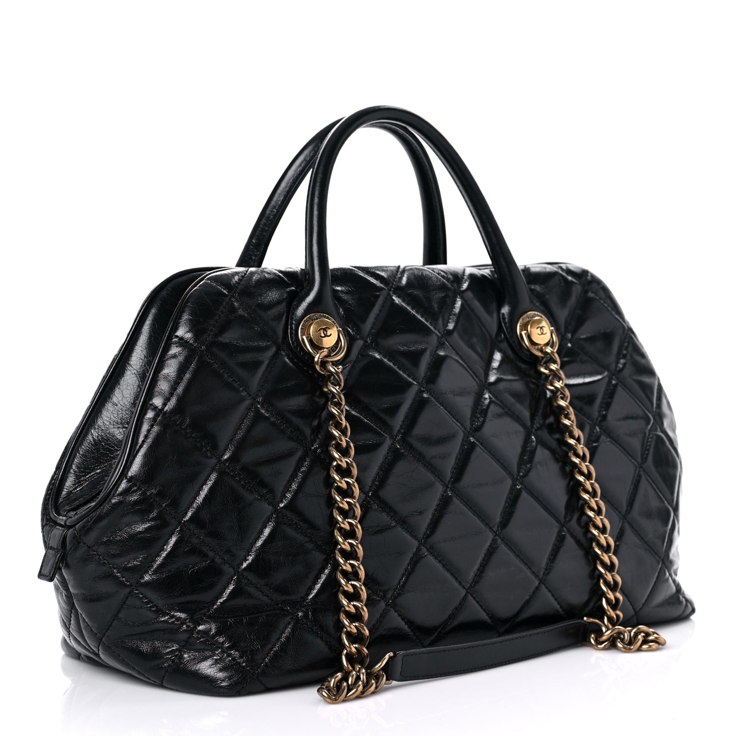 Glazed Calfskin Castle Rock Bowling Bag Black