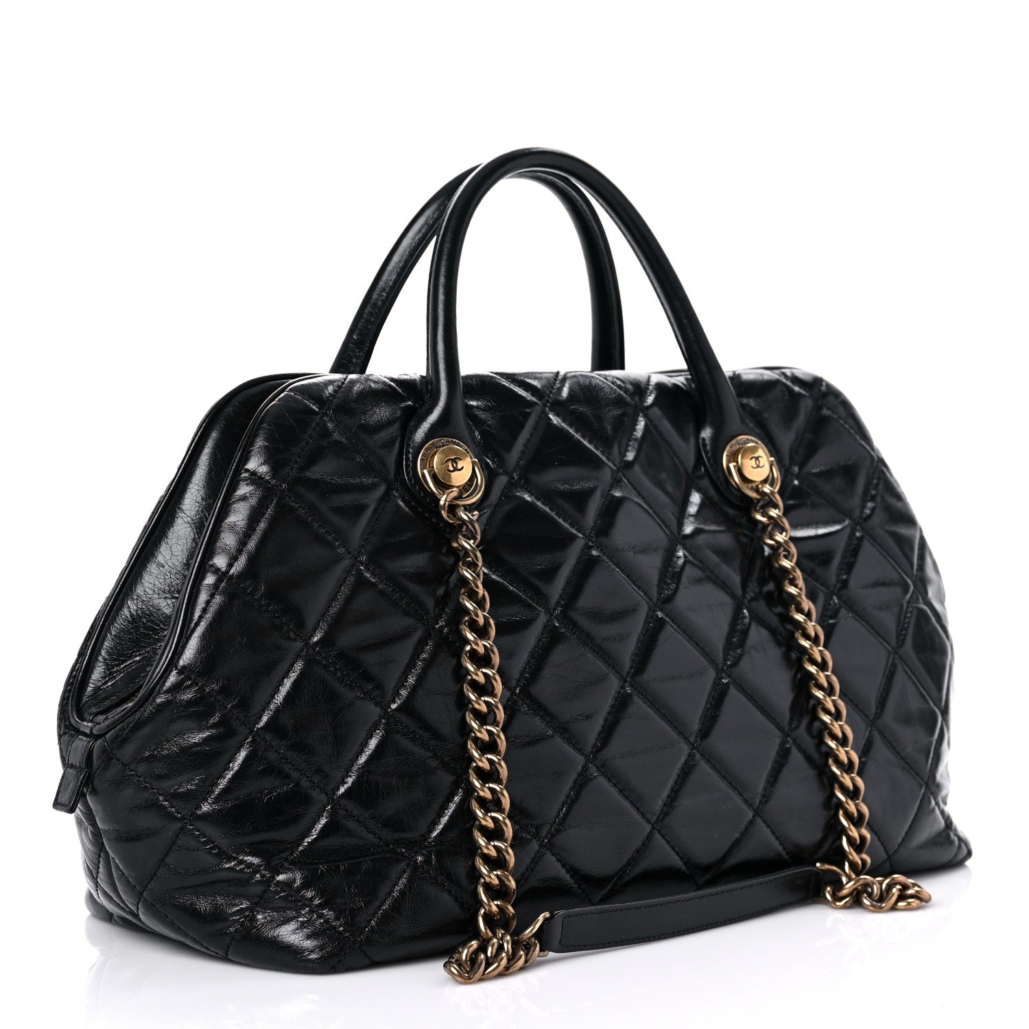 Chanel Glazed Calfskin Castle Rock Bowling Bag Black 2 of 19