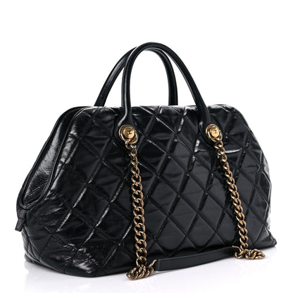 Chanel Glazed Calfskin Castle Rock Bowling Bag Black 2 of 19