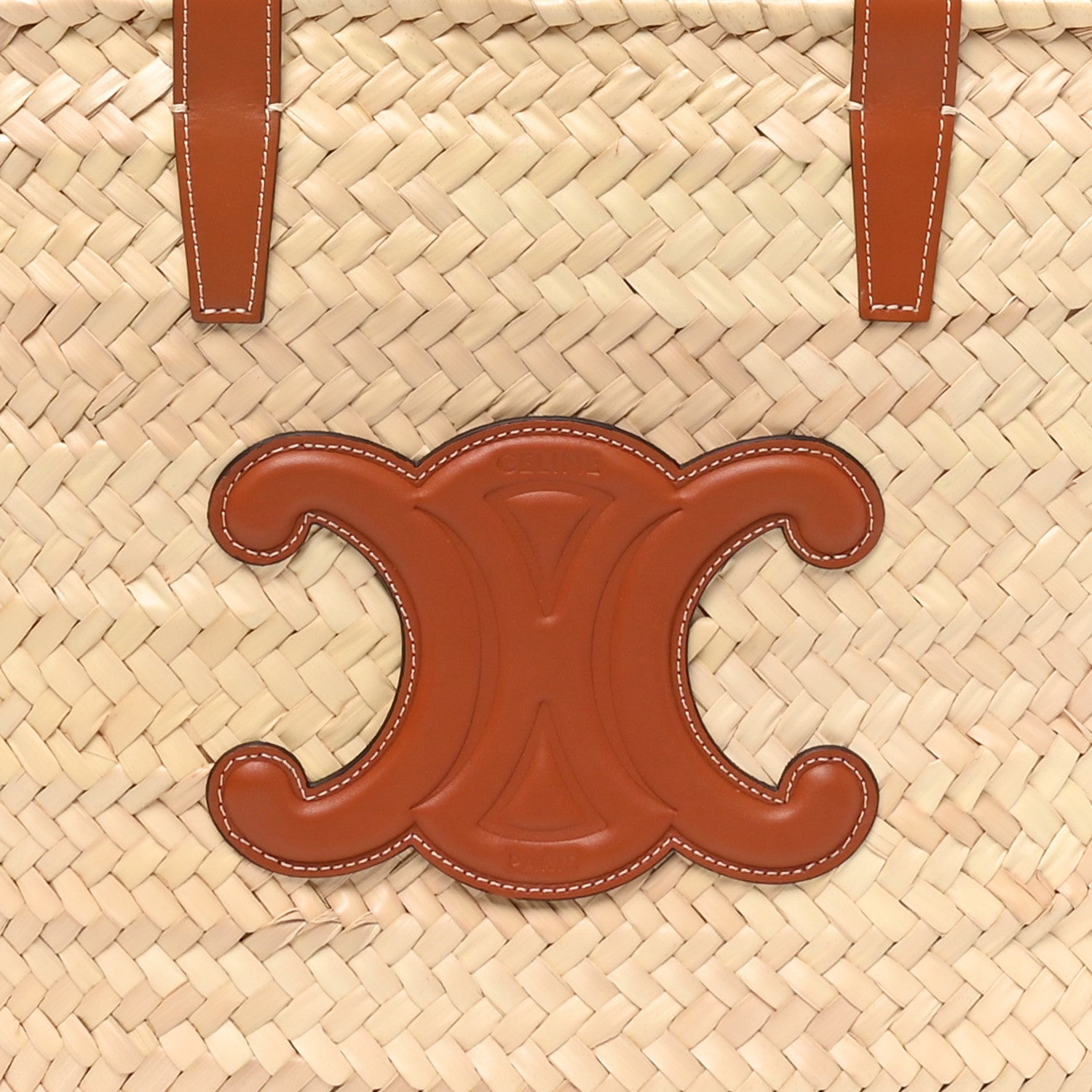 Celine Raffia Calfskin Triomphe Medium Panier Tan 7 of 9