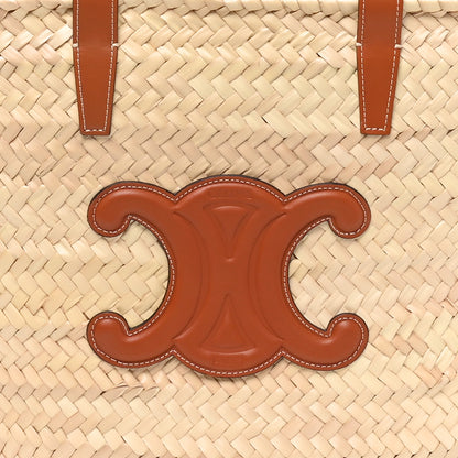 Celine Raffia Calfskin Triomphe Medium Panier Tan 7 of 9