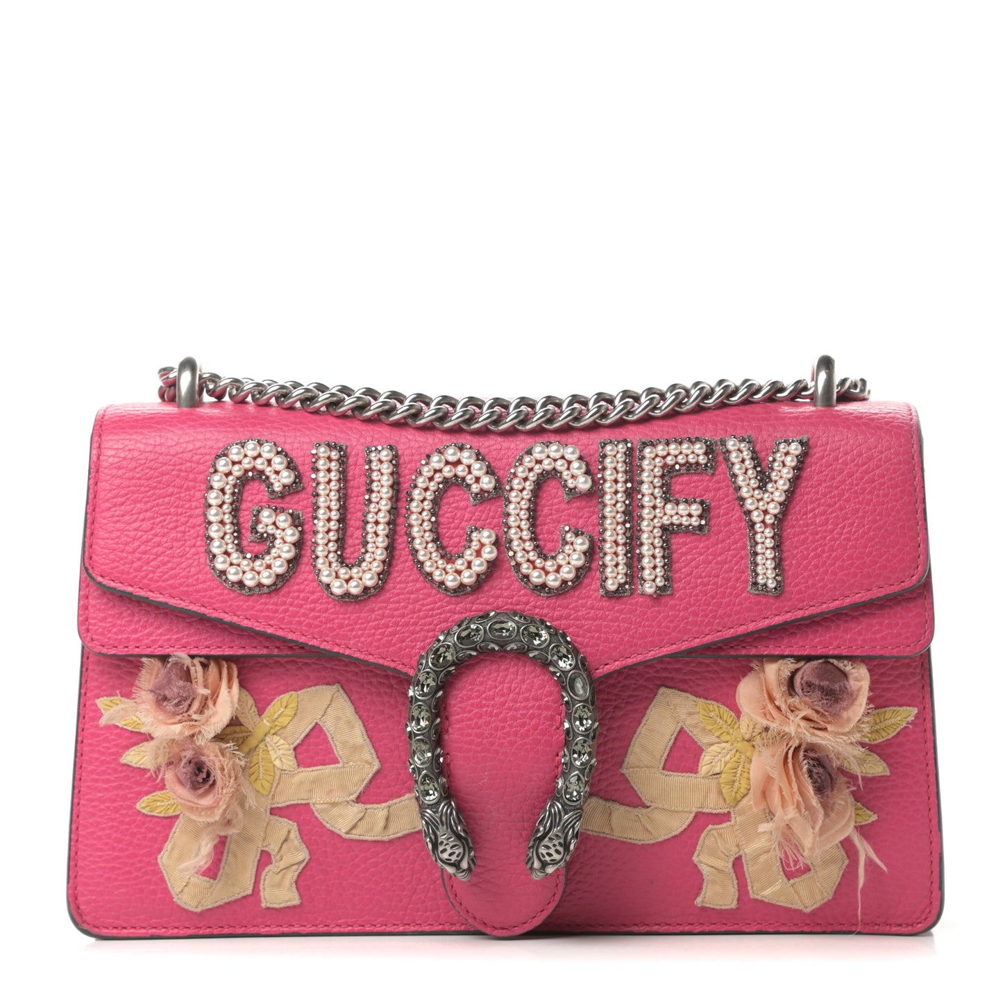 Pebbled Calfskin Embellished Guccify Small Dionysus Shoulder Bag Rosa