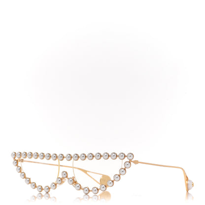 Gucci Metal Pearl Cat Eye Sunglasses GG0364S Gold 1 of 8