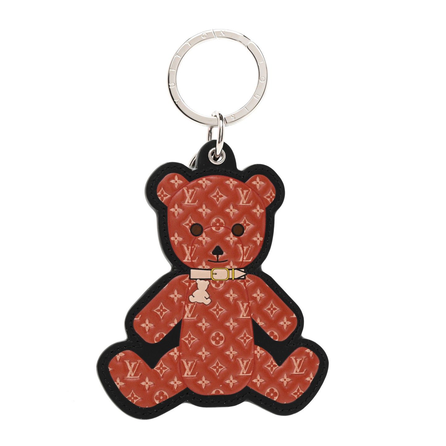 Monogram Teddy Bear Bag Charm Key Holder Brown