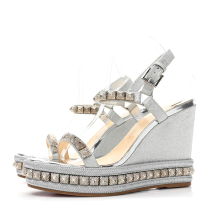 Christian Louboutin Glitter Nappa Mica Pyraclou 110 Wedge Sandals 41 Silver 3 of 13