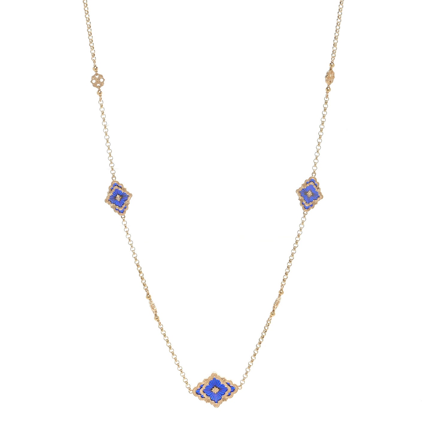 18K Yellow Gold Diamond Enamel Opera Tulle Necklace Blue