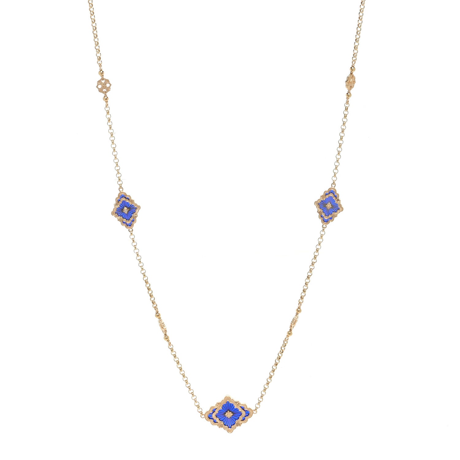 Buccellati 18K Yellow Gold Diamond Enamel Opera Tulle Necklace Blue 1 of 3
