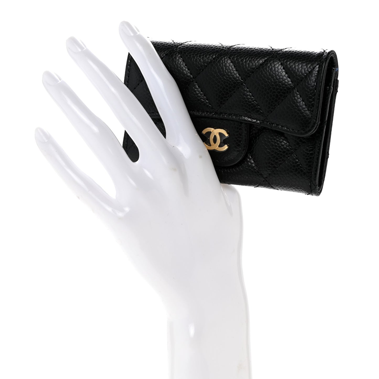 Caviar Quilted Flap Card Holder Wallet Black