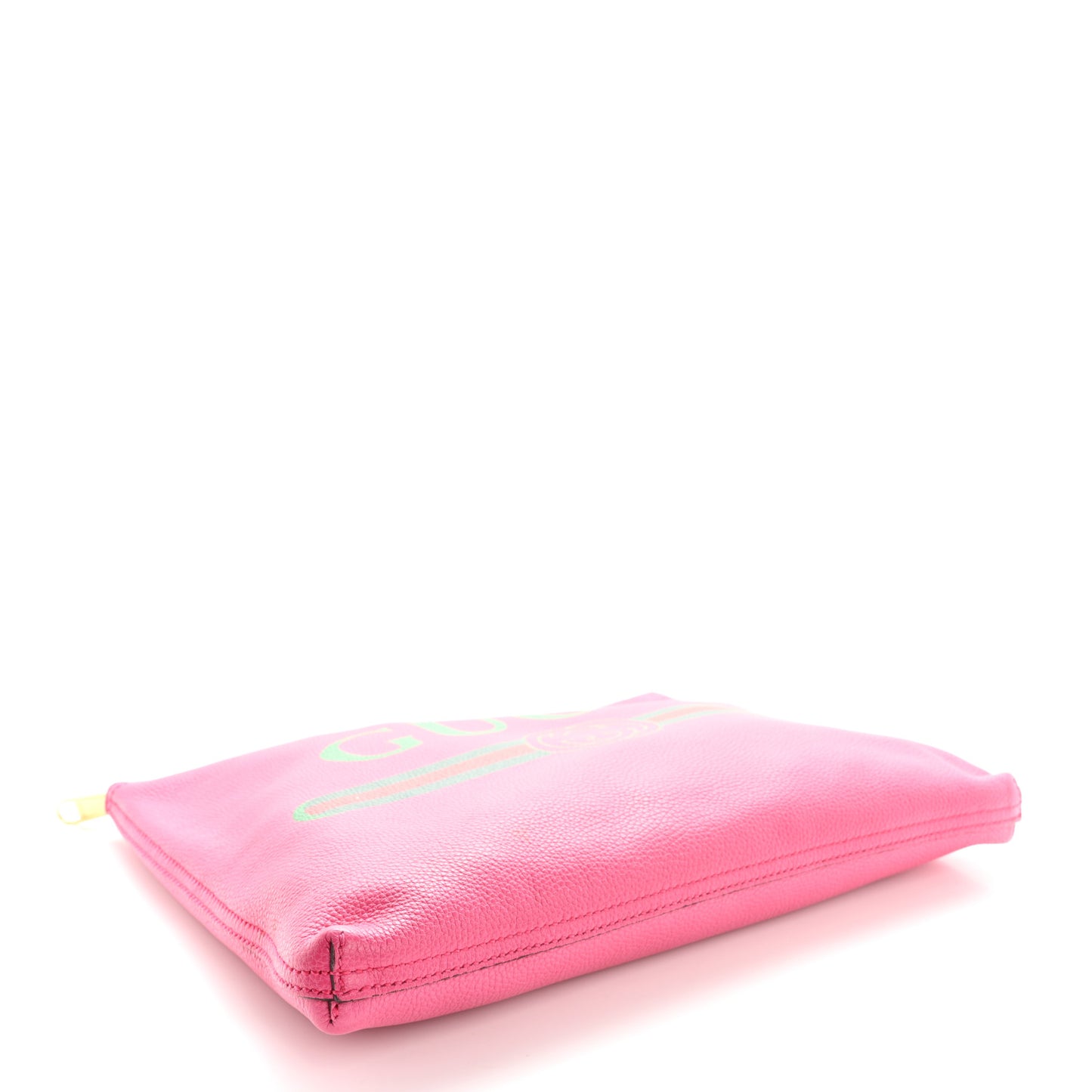 Pebbled Calfskin Medium Logo Portfolio Clutch  Pink Green
