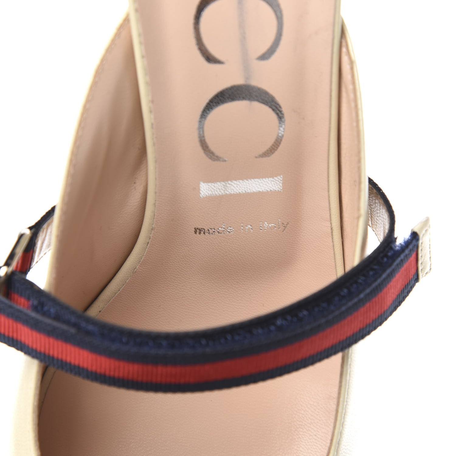 Gucci Malaga Kid Sylvie Web Cross Strap Mid-Heel Slides 39 Vintage White 8 of 9