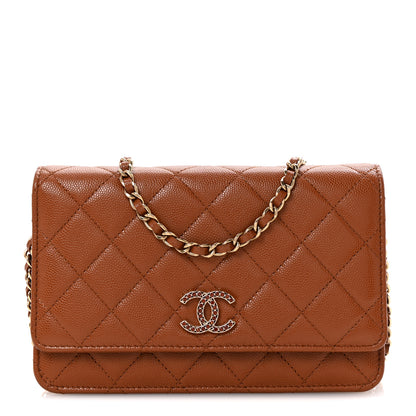 Chanel Shiny Caviar Quilted Strass Wallet On Chain WOC Light Brown 1 of 25