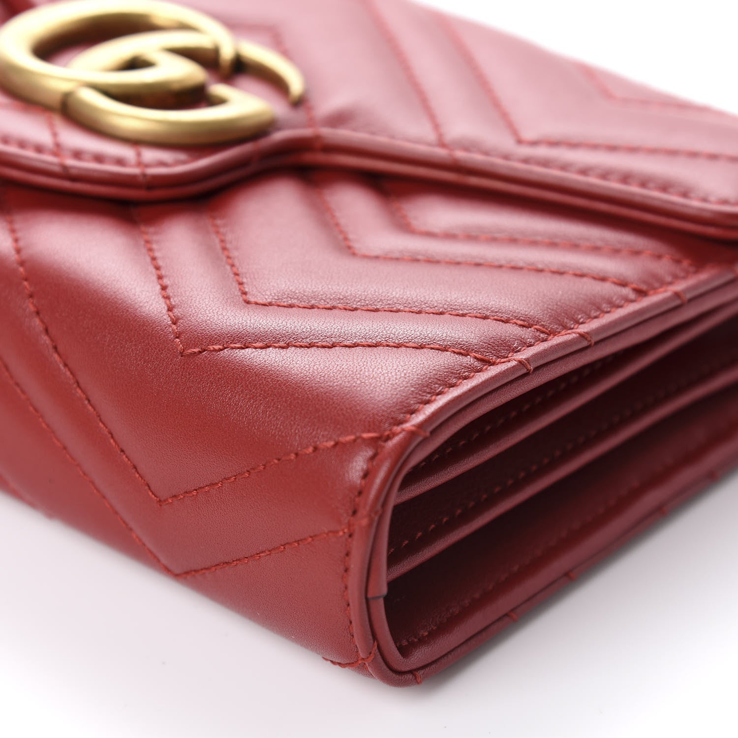 Gucci Calfskin Matelasse GG Marmont Chain Wallet Hibiscus Red 7 of 10