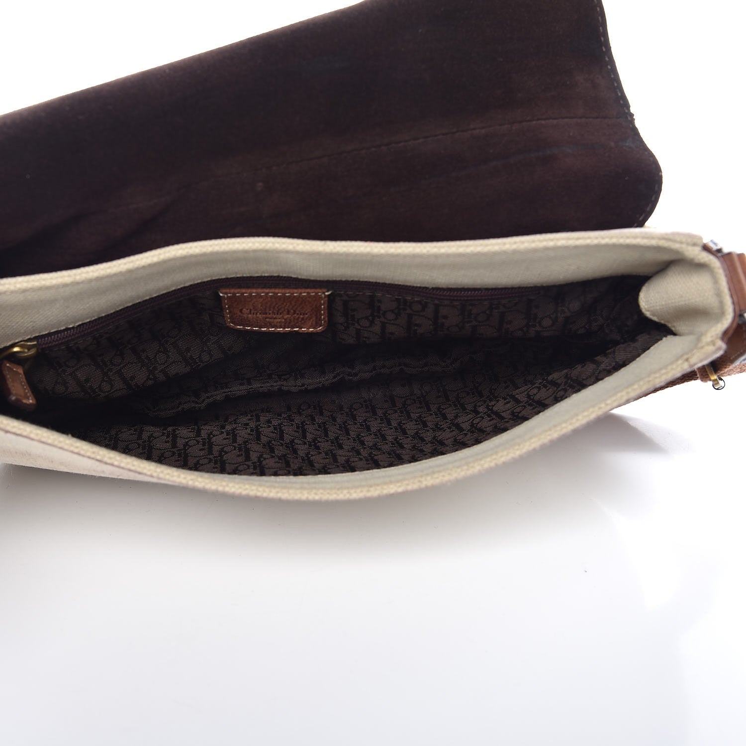 Christian Dior Calfskin Canvas Double Saddle Bag Beige 5 of 11