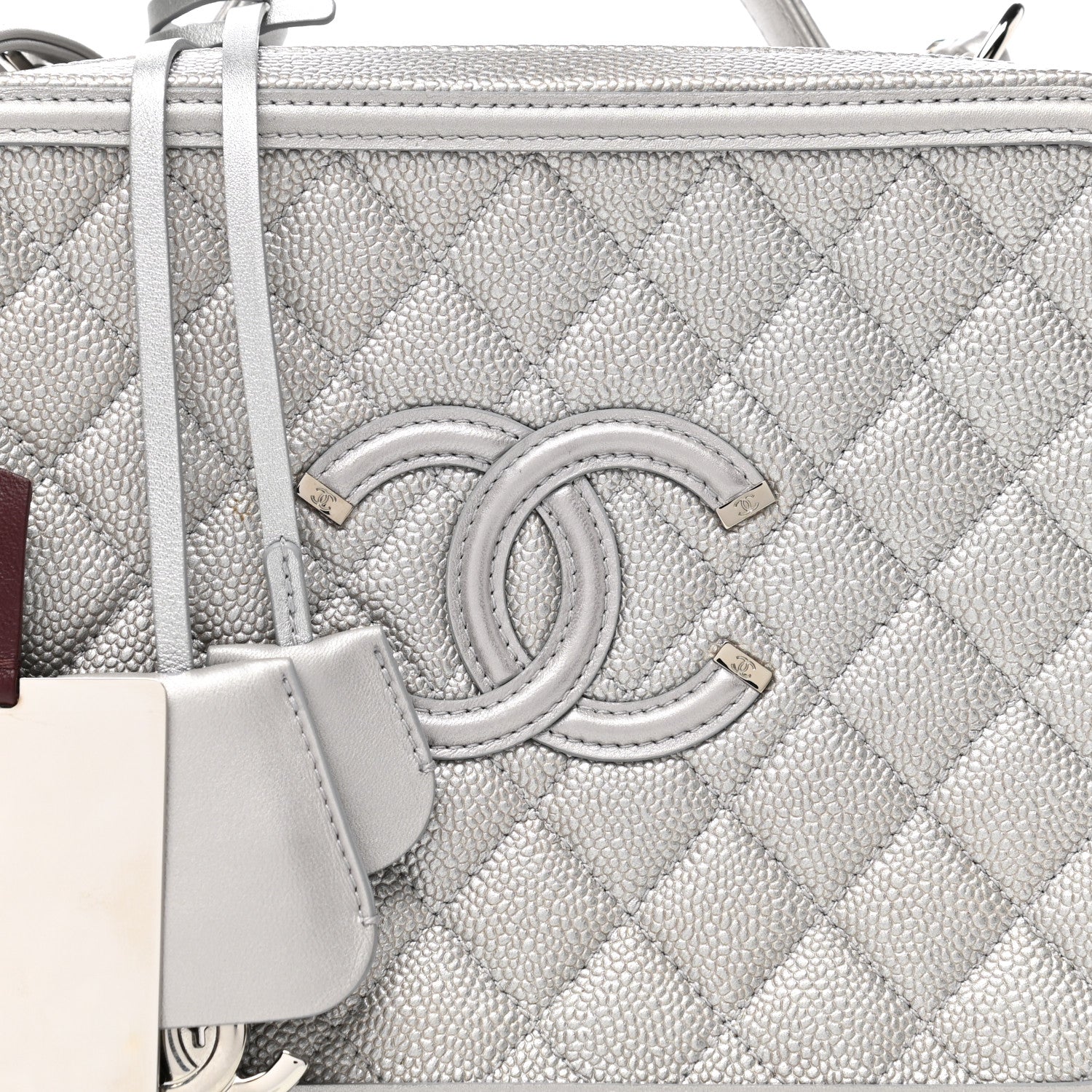 Chanel Metallic Caviar Quilted Large CC Filigree Vanity Case Silver 8 of 13