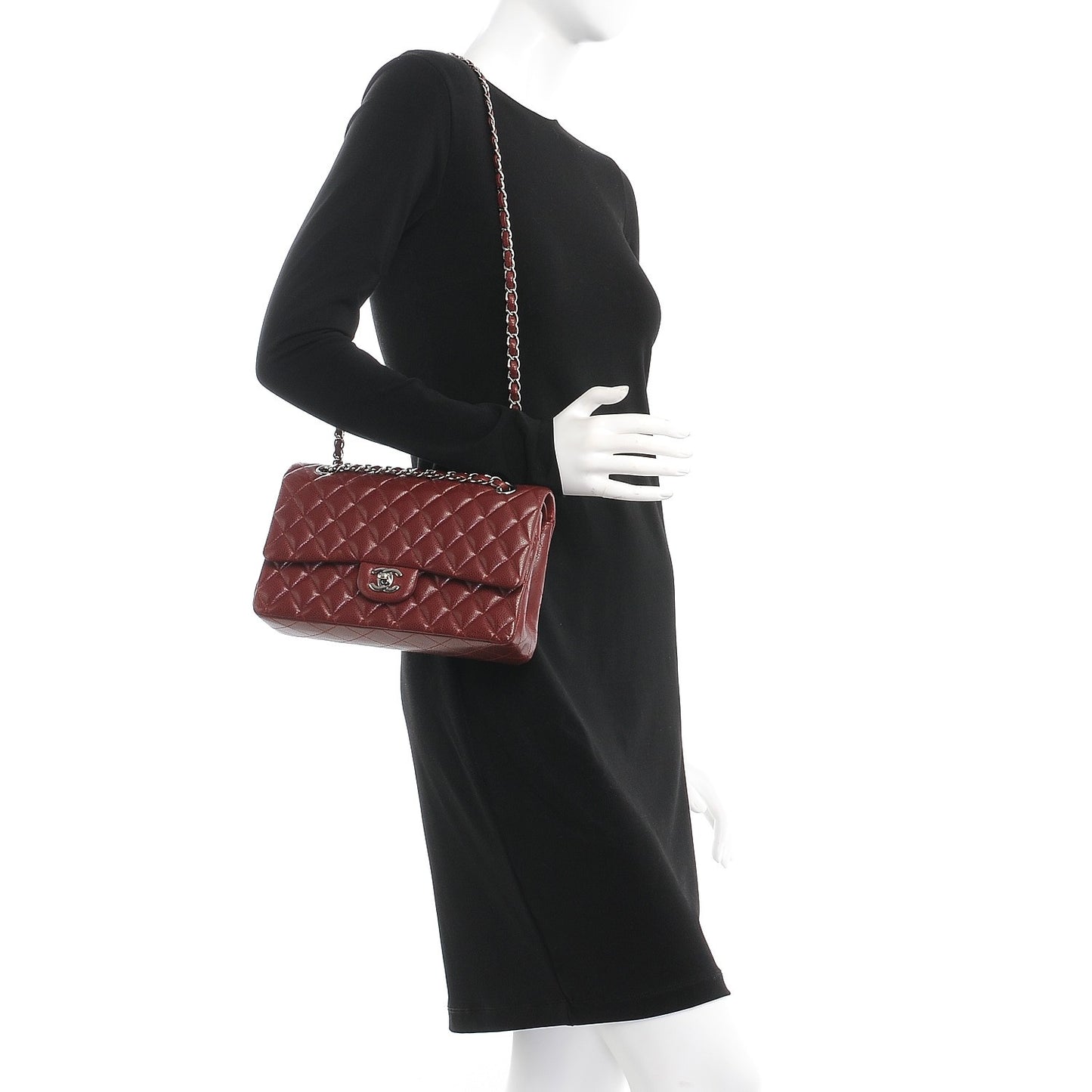 Caviar Quilted Medium Double Flap Dark Red