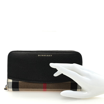 Burberry Calfskin Haymarket Check Elmore Zip Around Wallet Black 2 of 6
