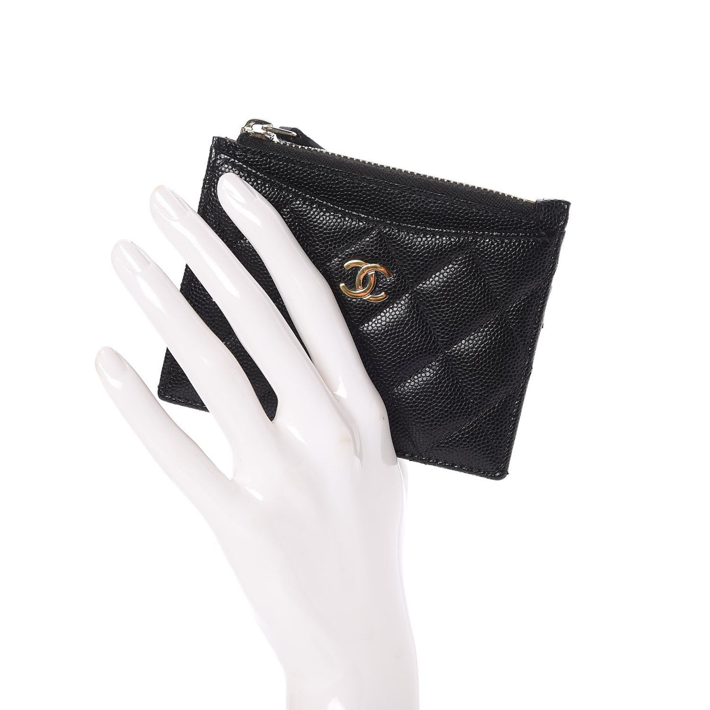 Caviar Quilted CC Zip Card Holder Black