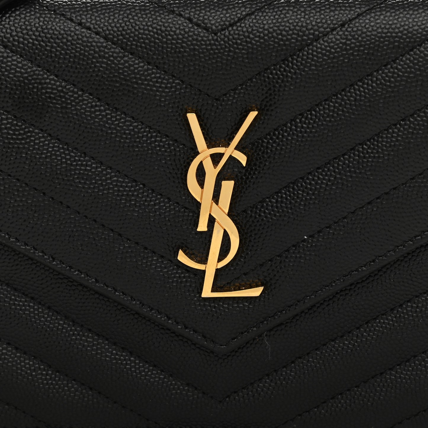 Grain De Poudre Matelasse Chevron Monogram Envelope Chain Wallet Black