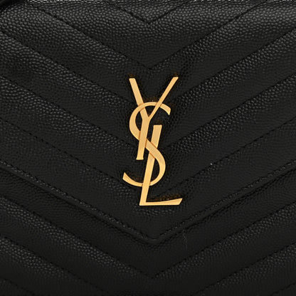 Saint Laurent Grain De Poudre Matelasse Chevron Monogram Envelope Chain Wallet Black 6 of 7