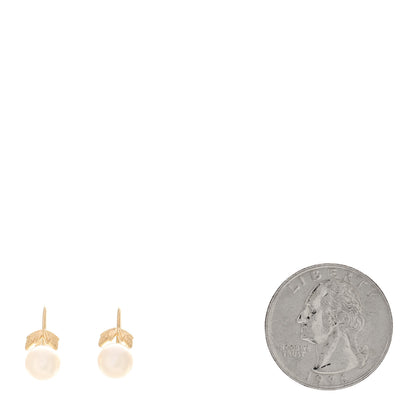 Mikimoto 18K Yellow Gold Akoya Cultured Pearl 6.5-7mm Leaf Screw-Back Earrings 2 of 4