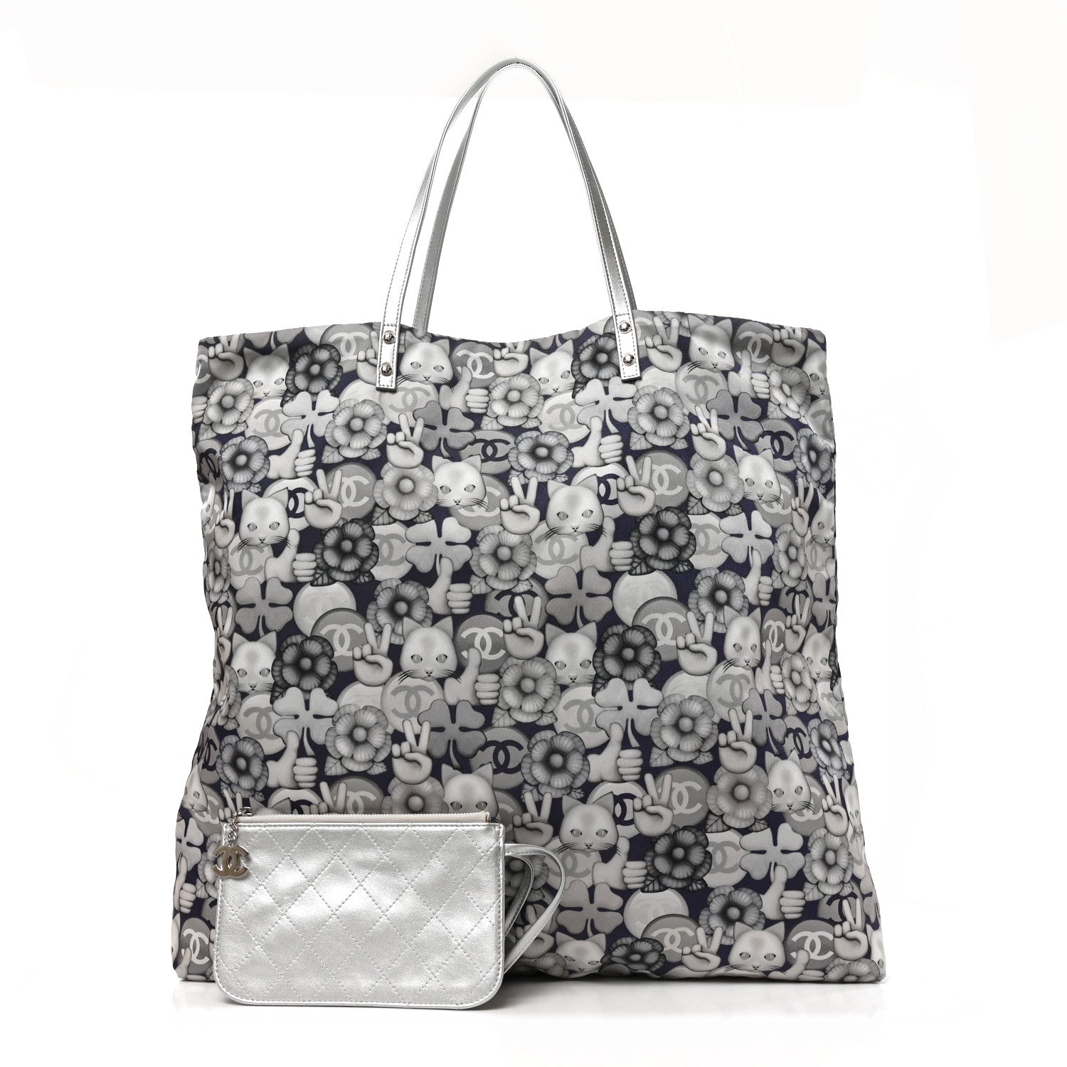 Chanel Nylon Cat Emoticon Tote Navy Silver 3 of 11
